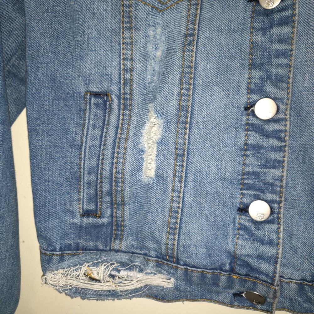 Rsq Denim Jean Jacket Women's S Distressed Medium Wash Blue Rips Trucker Pockets - Picture 5 of 16